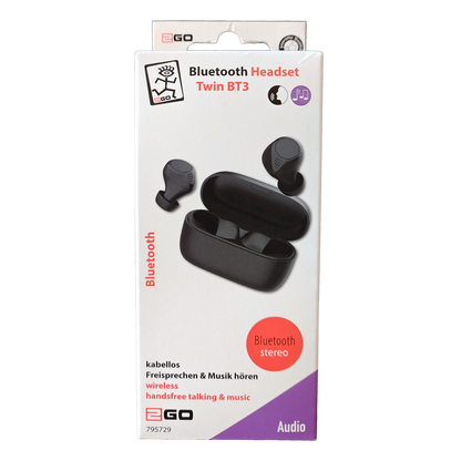 Bluetooth Headset Twin BT - Ladebox - Touch-Steuerung - schwarz - Verpackung