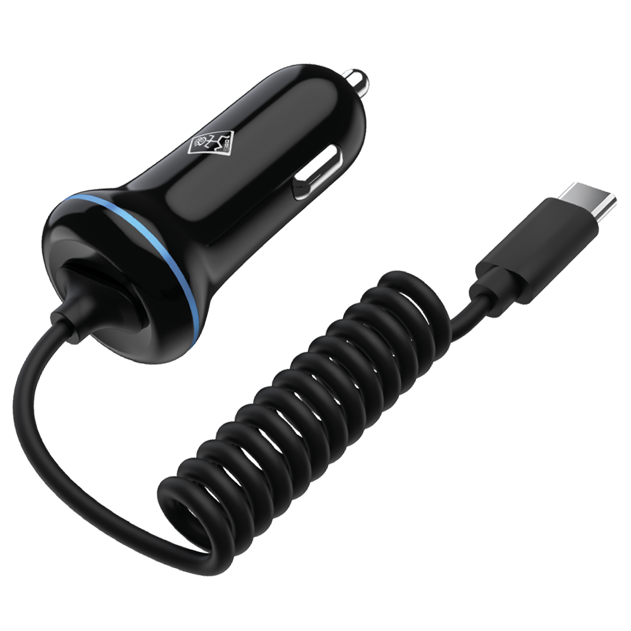 Kfz-Ladegerät 12 V / 24 V mit Spiralkabel - USB Type-C - 3000 mA - schwarz