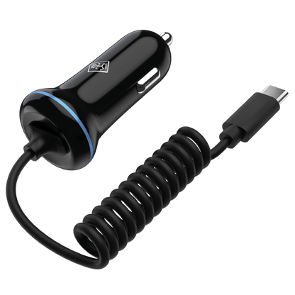 Kfz-Ladegerät 12 V / 24 V mit Spiralkabel - USB Type-C - 3000 mA - schwarz