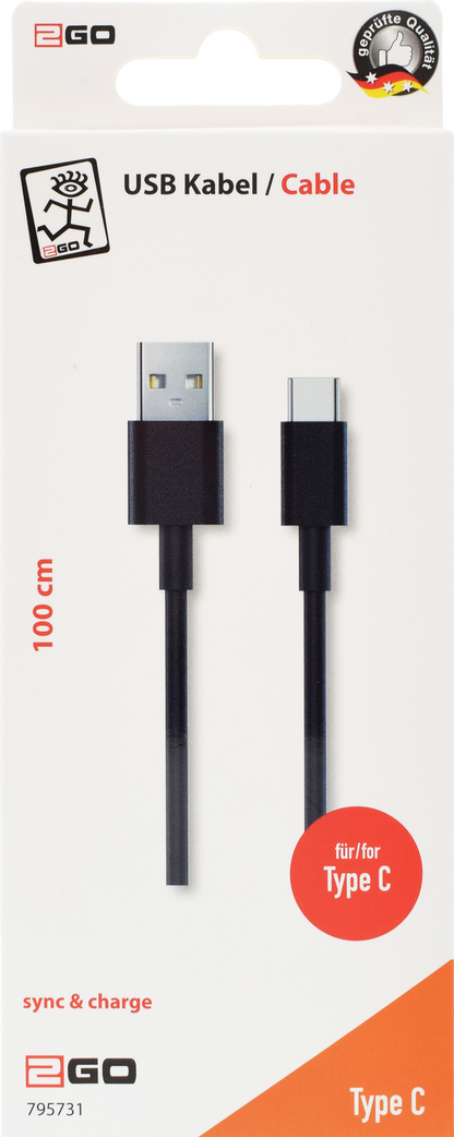USB Datenkabel - USB A <-> USB Type-C - 100 cm - schwarz