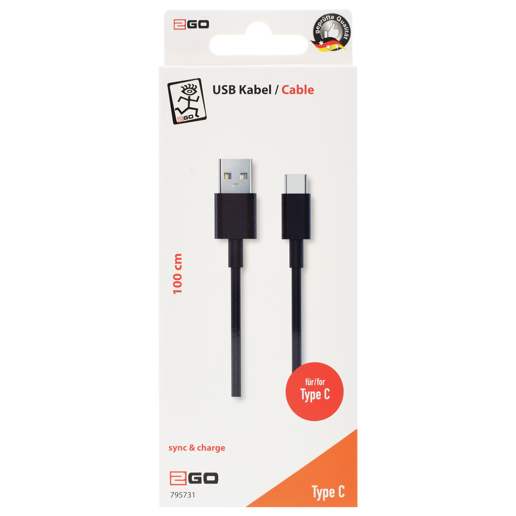 USB Datenkabel - USB A auf USB Type-C - 100 cm - schwarz - Verpackung