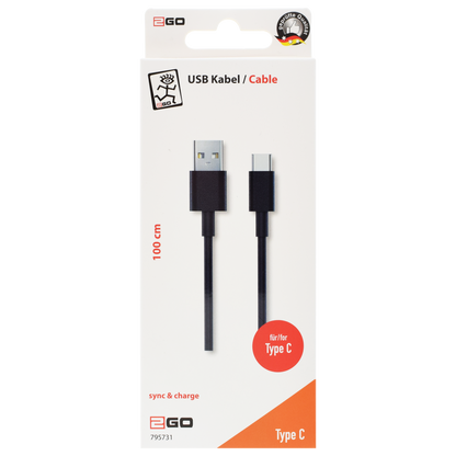 USB Datenkabel - USB A auf USB Type-C - 100 cm - schwarz - Verpackung