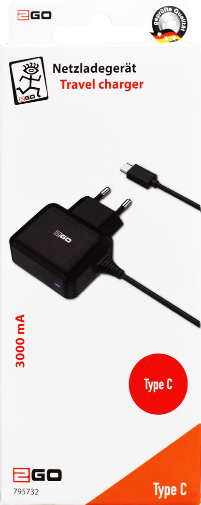 Netzladegerät 100 V - 240 V - USB Type-C - 140 cm  Kabellänge - 3000 mA - 15 W - schwarz - Verpackung