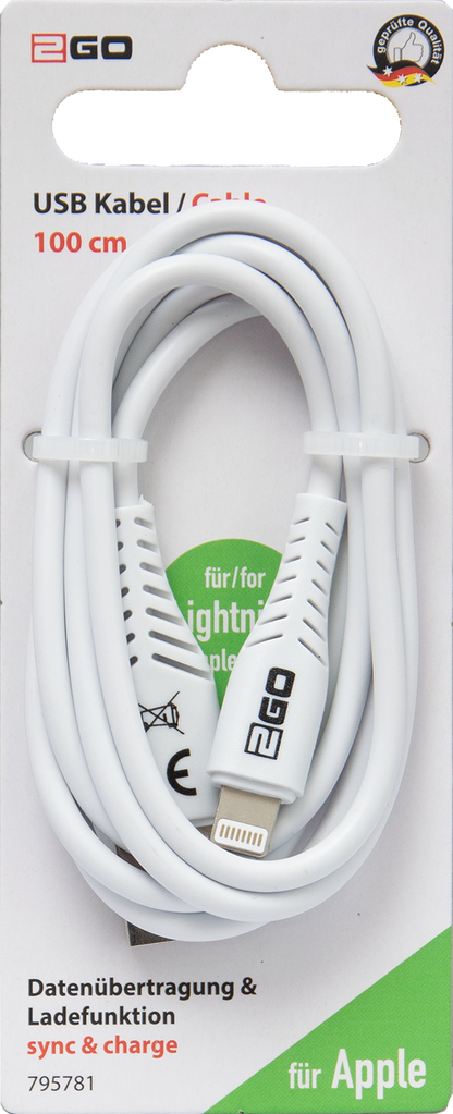 USB Datenkabel - USB A <-> Apple 8-Pin - 100 cm - weiß