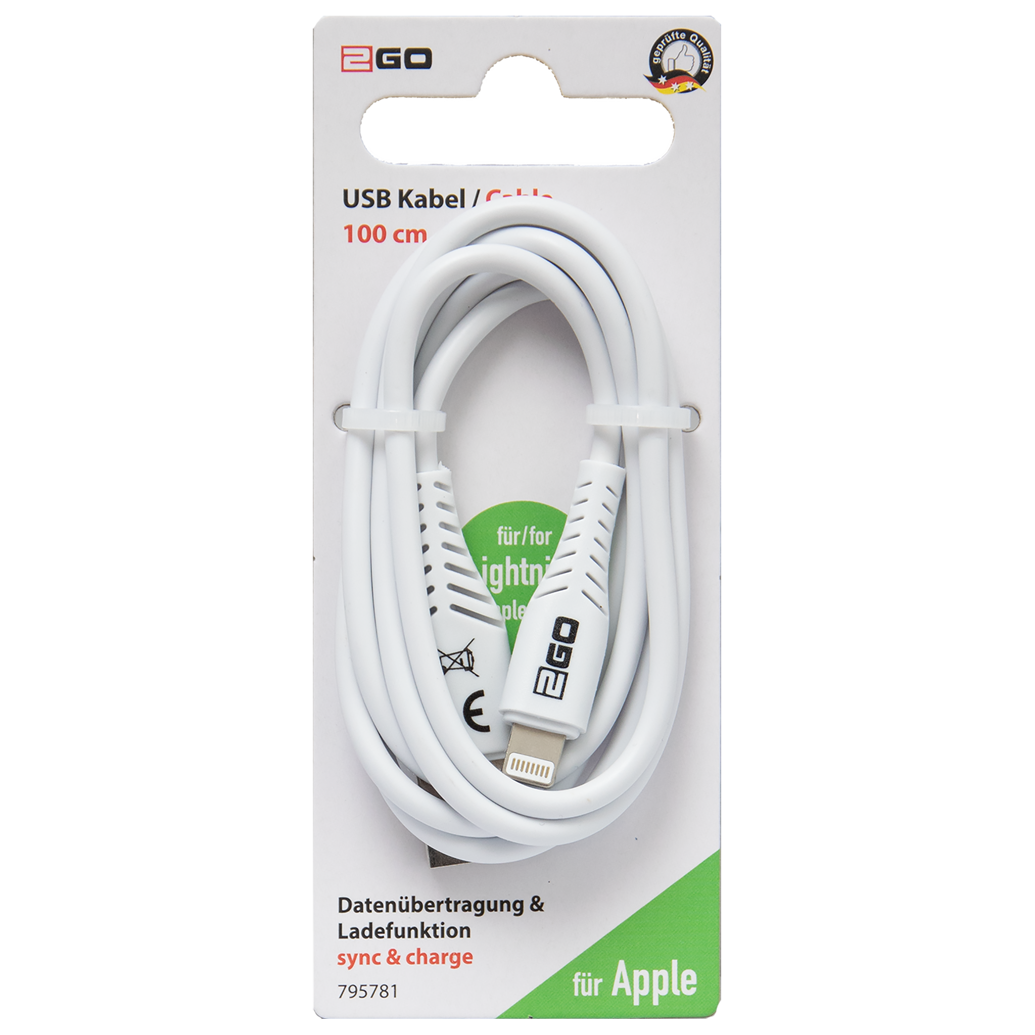 USB Datenkabel - USB A auf Lightning - Sync & Charge - 100 cm - weiß - Verpackung