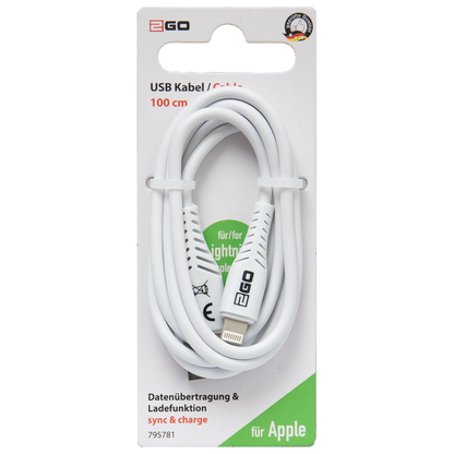 USB Datenkabel - USB A auf Lightning - Sync & Charge - 100 cm - weiß - Verpackung