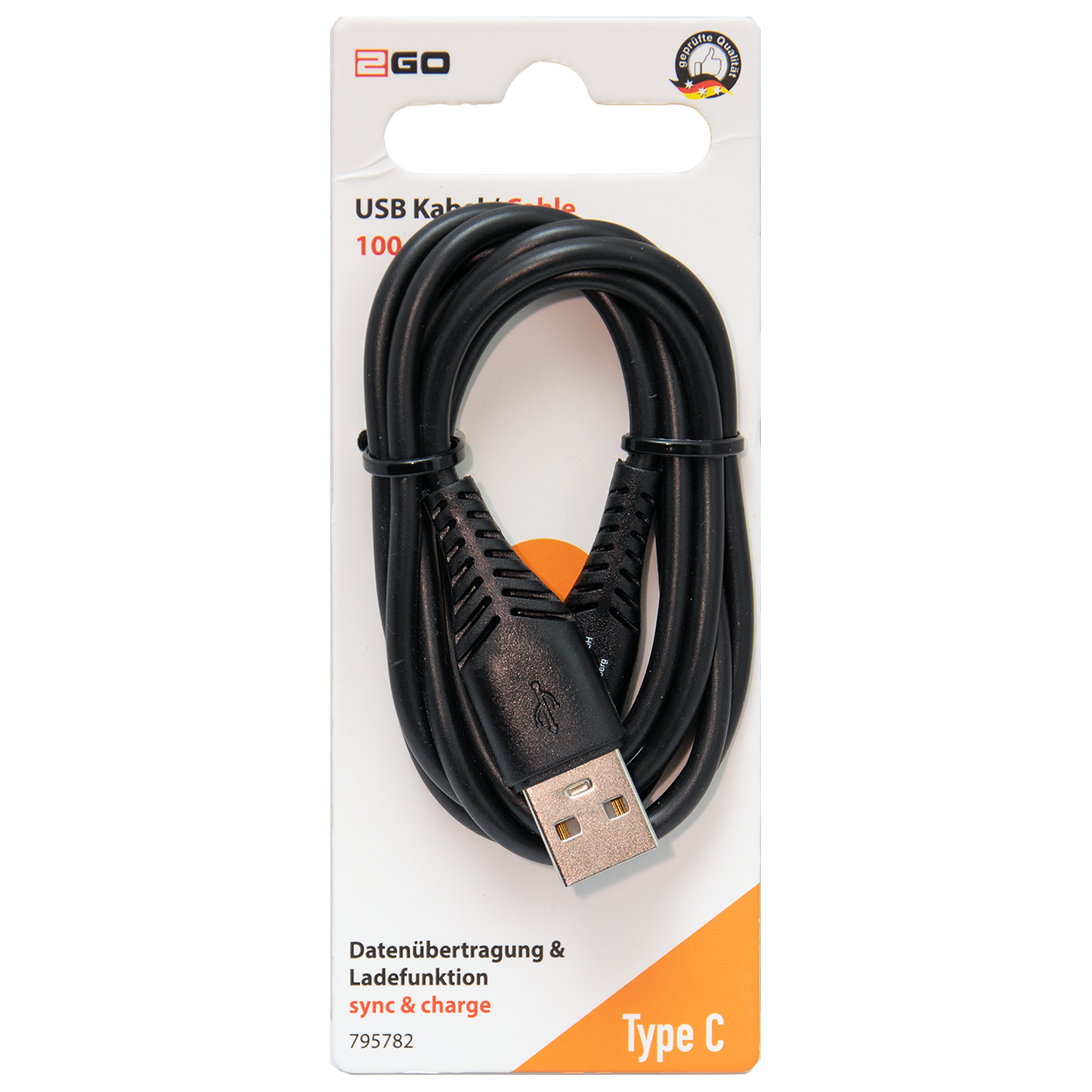 USB Datenkabel - USB A auf USB Type-C - 100 cm - schwarz - Verpackung