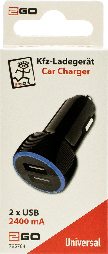 Kfz-Ladegerät / 2 x USB A / 12 W / 2400 mA / schwarz