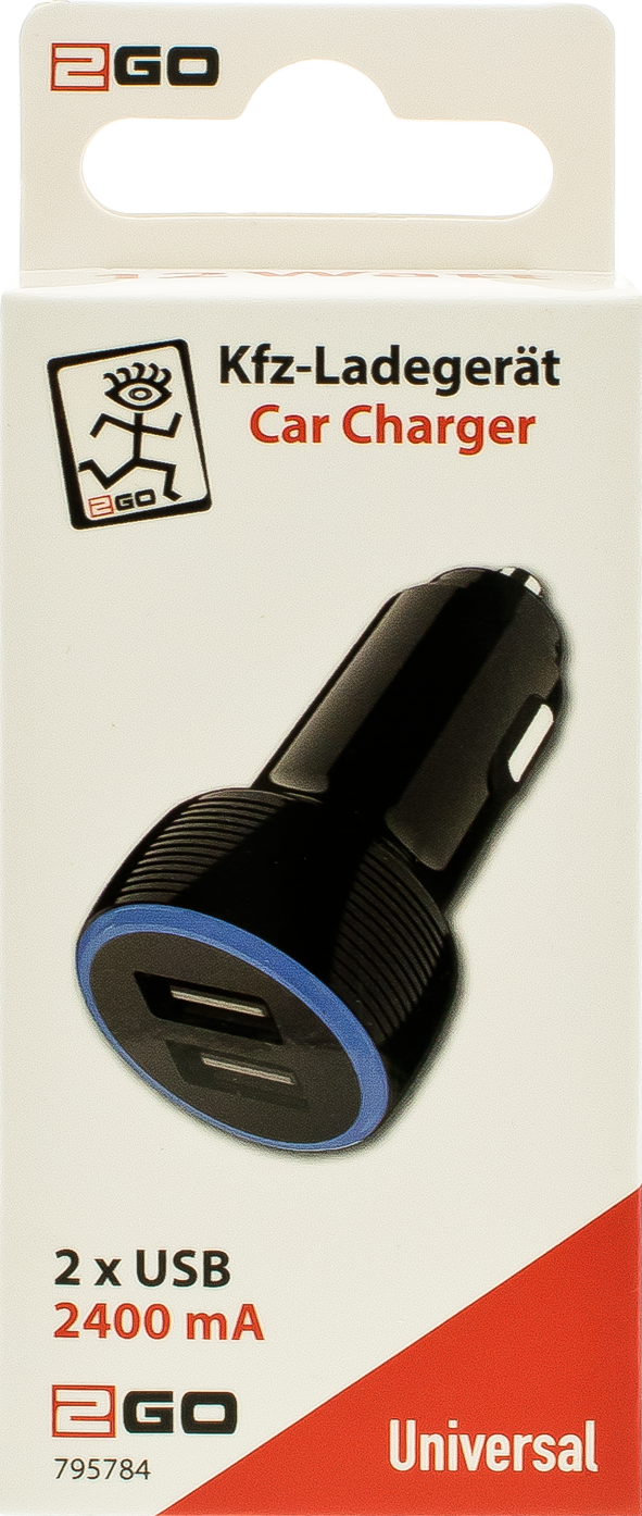 Kfz-Ladegerät / 2 x USB A / 12 W / 2400 mA / schwarz