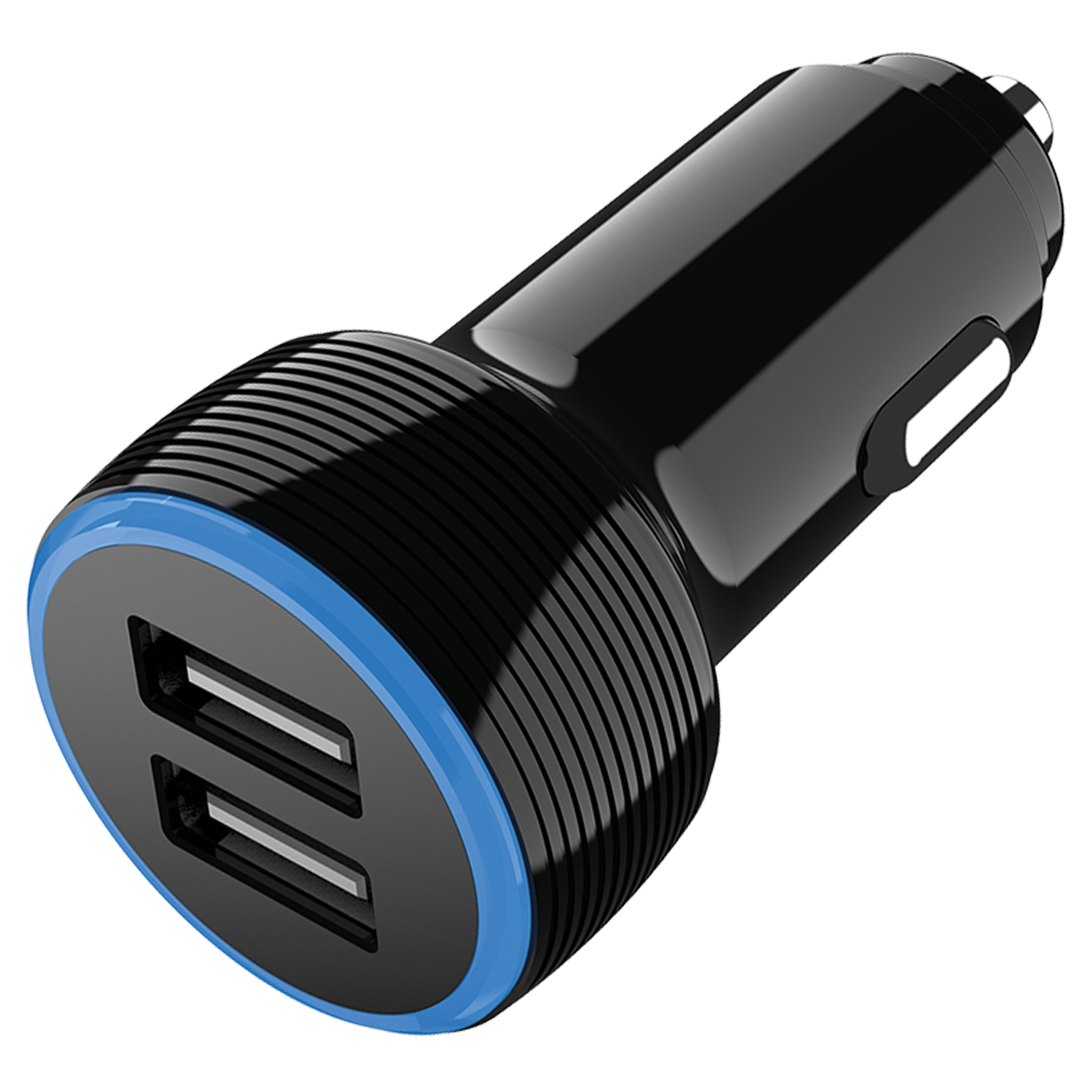 USB Kfz-Ladegerät - 12 V / 24 V - 2 x USB A - 2400 ma - LED-Ring - schwarz