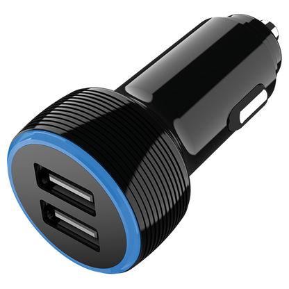 USB Kfz-Ladegerät - 12 V / 24 V - 2 x USB A - 2400 ma - LED-Ring - schwarz