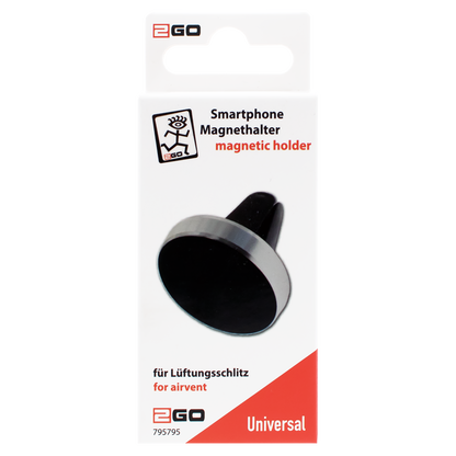 Universal Magnethalter "Minimag" - für die Kfz-Lüftung - inklusive selbstklebender Konterplatte - silber - Verpackung