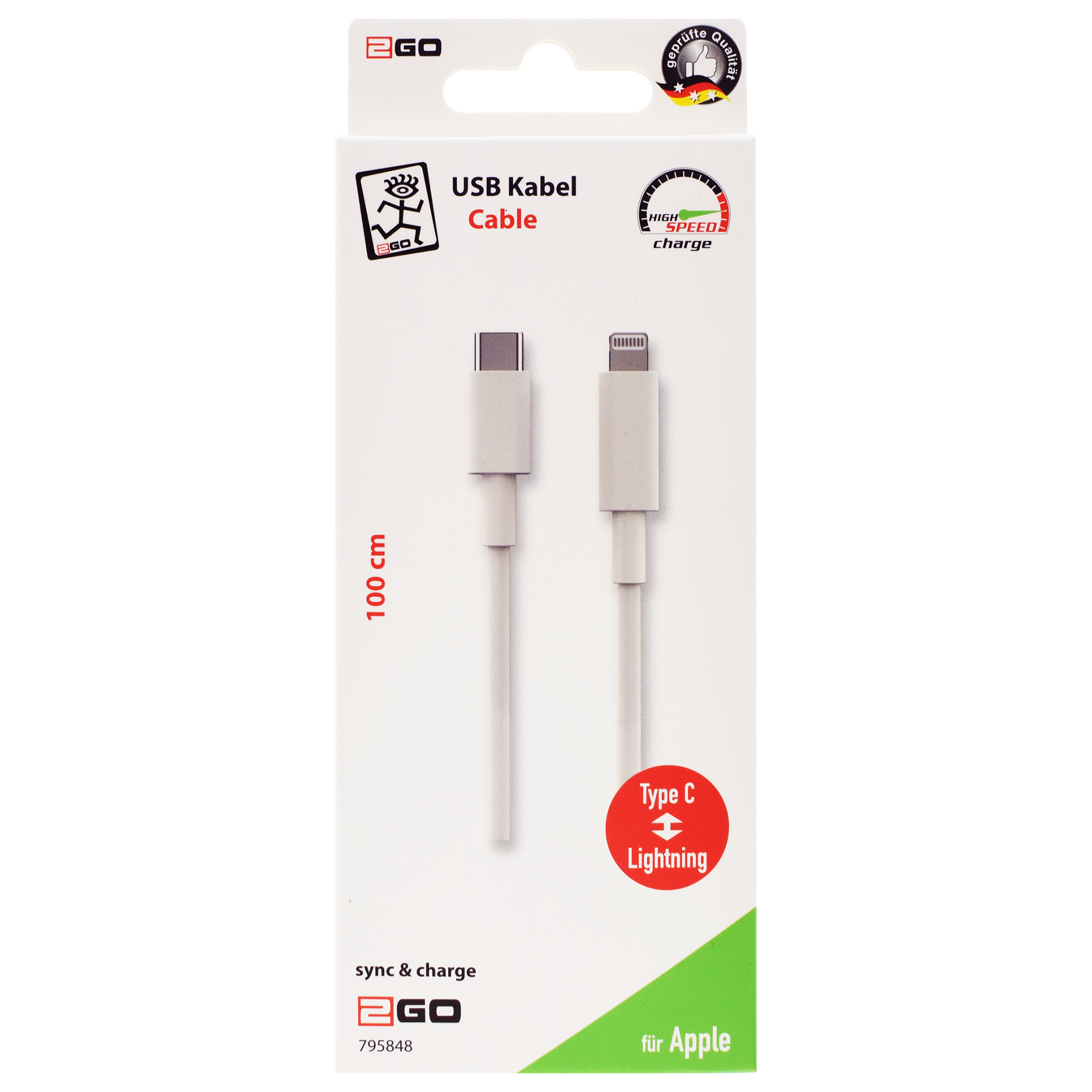 USB Datenkabel - USB Type-C auf Lightning - 100 cm - weiß - Verpackung