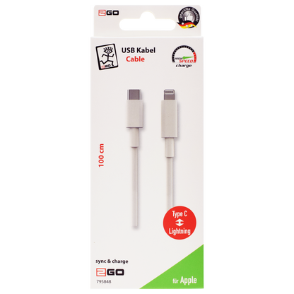 USB Datenkabel - USB Type-C auf Lightning - 100 cm - weiß - Verpackung