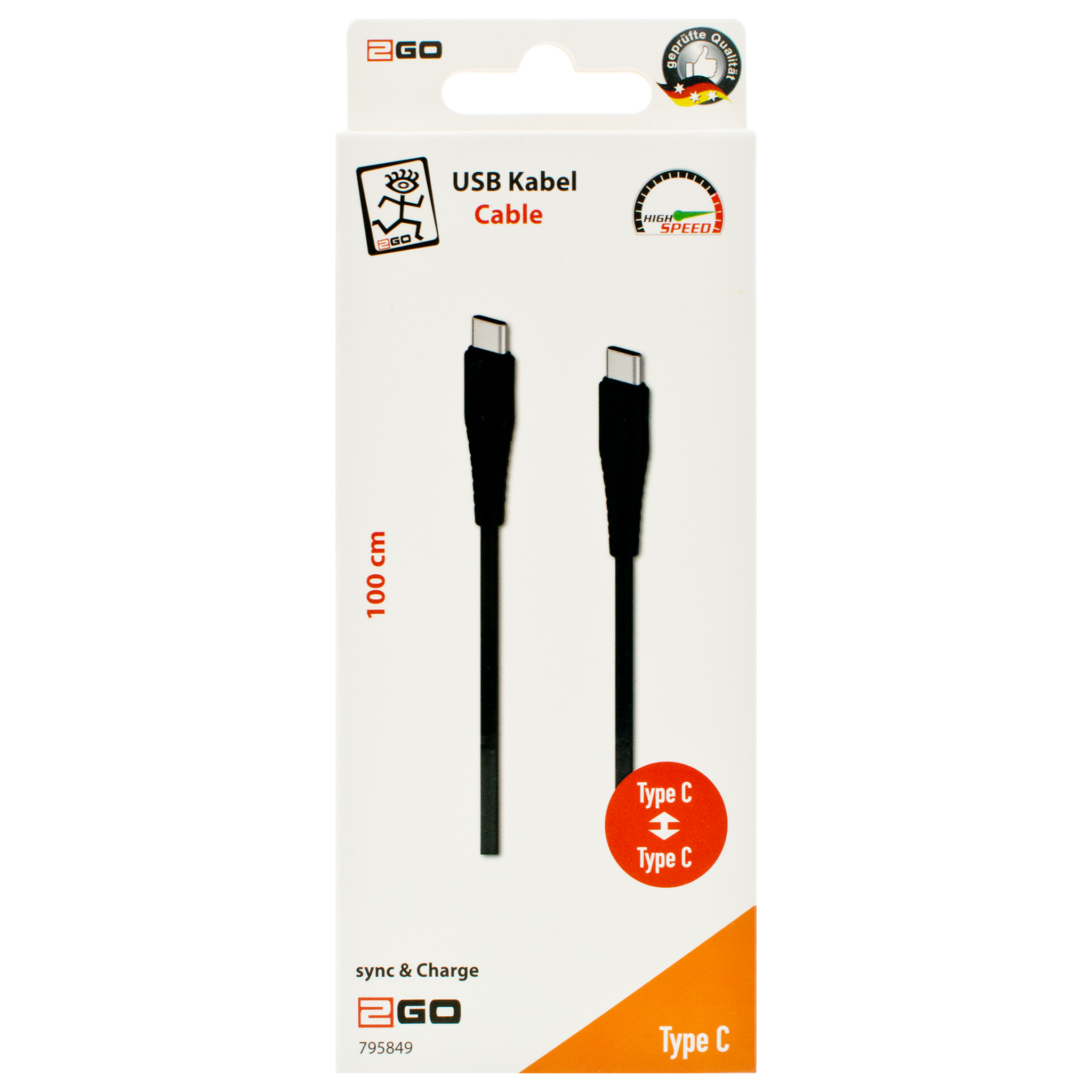 USB Kabel USB Type-C auf USB Type-C - schwarz - 100 cm - Verpackung