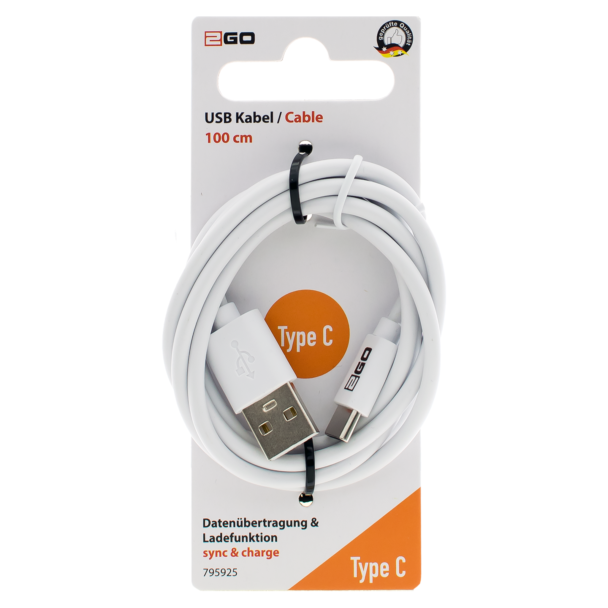 USB Datenkabel - USB A auf USB Type-C - 100 cm - weiß - Verpackung