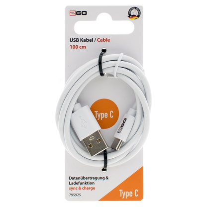 USB Datenkabel - USB A auf USB Type-C - 100 cm - weiß - Verpackung