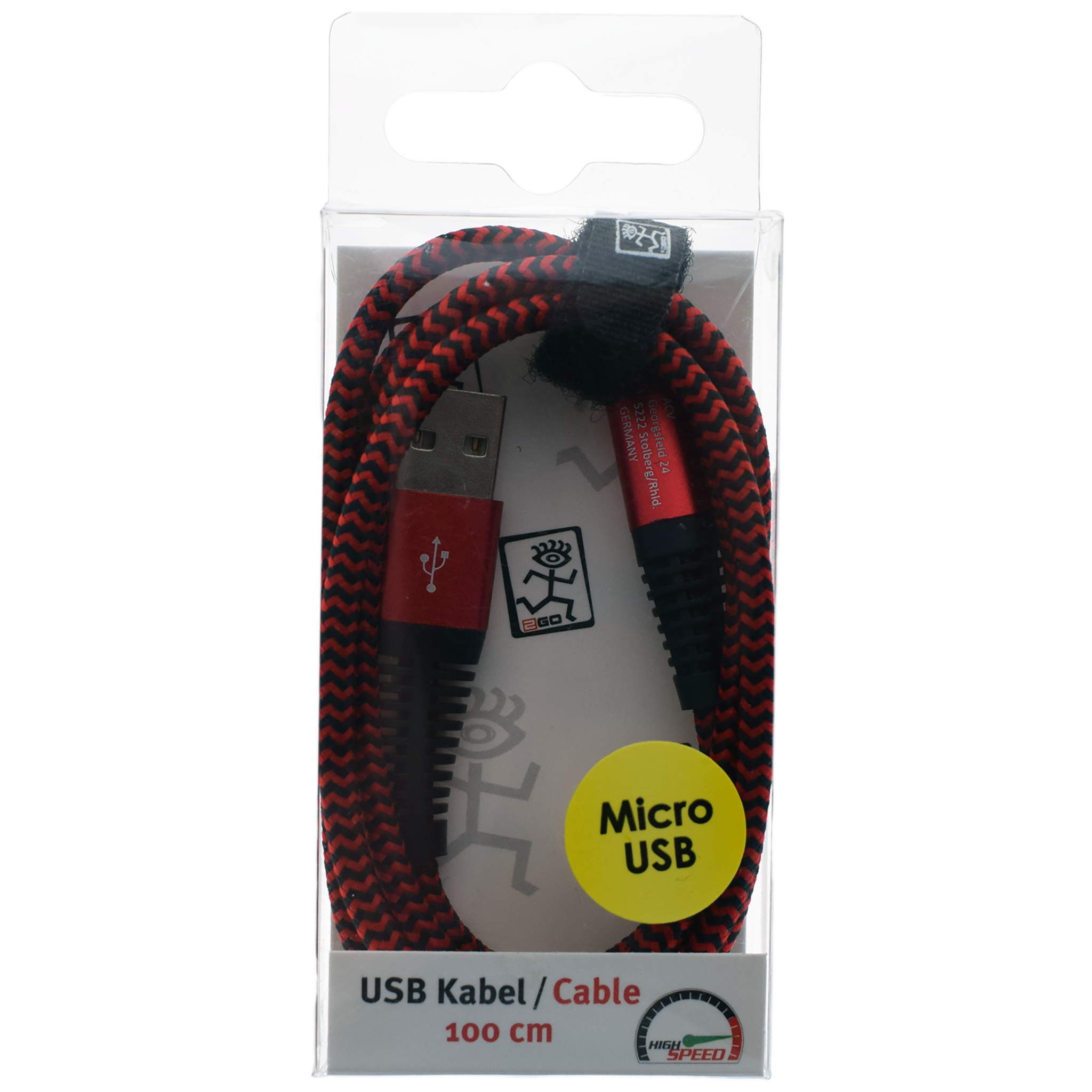 USB Datenkabel - USB A auf Micro-USB - 100 cm - rot - Verpackung
