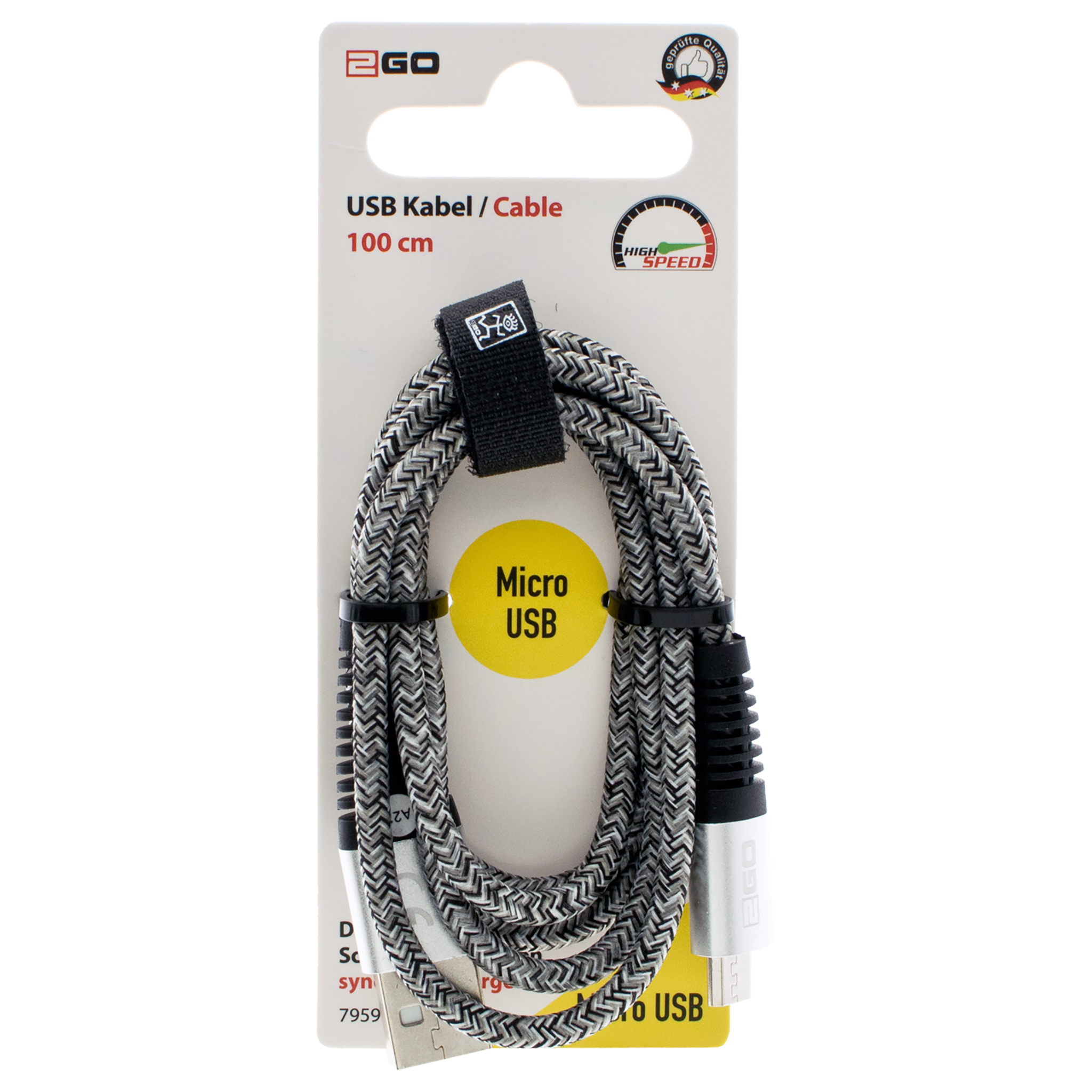 USB Datenkabel - USB A auf Micro-USB - 100 cm - grau - Verpackung