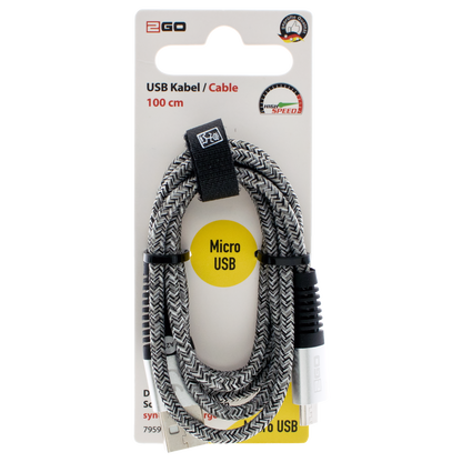 USB Datenkabel - USB A auf Micro-USB - 100 cm - grau - Verpackung