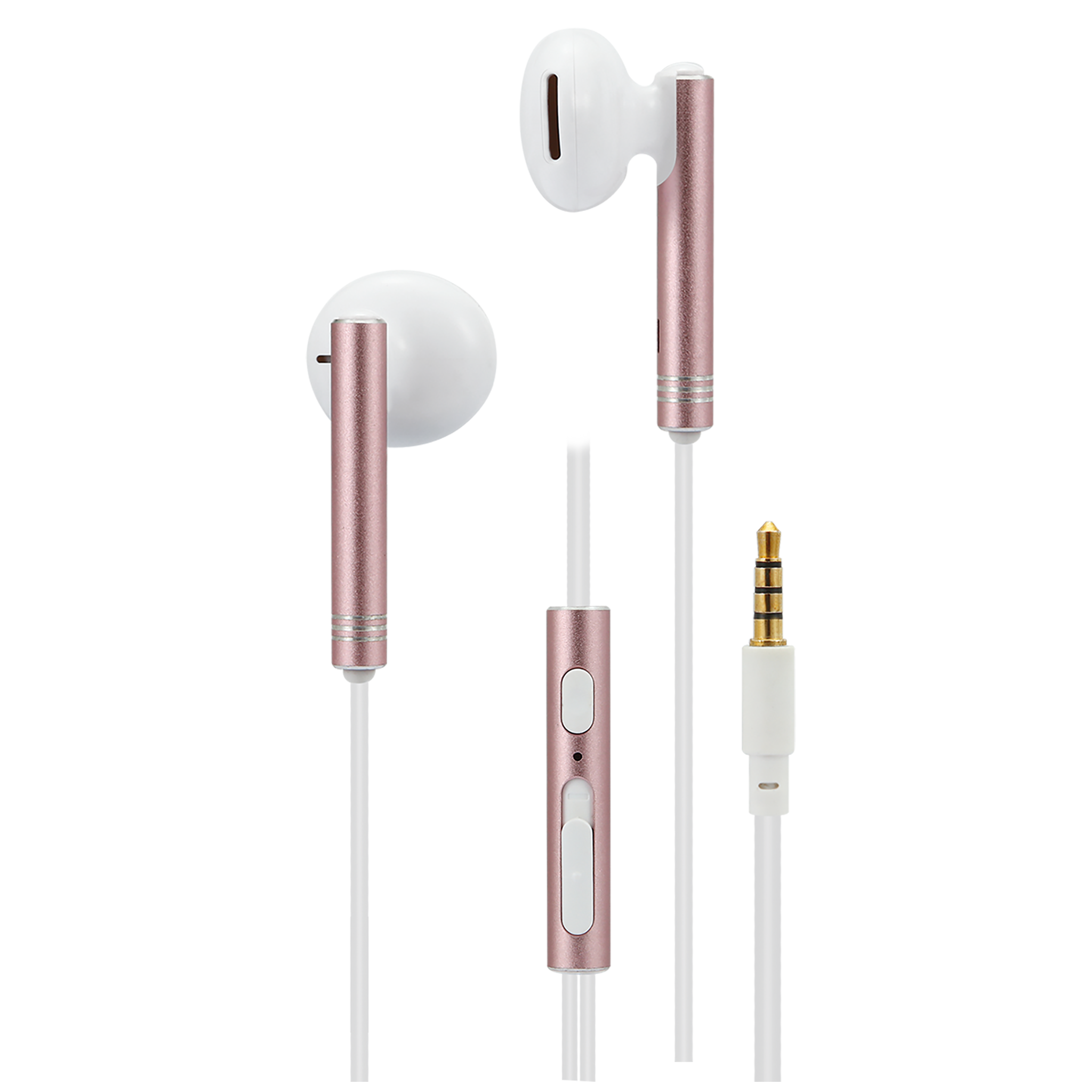 Stereo In-Ear Headset "Comfort" - Aluminium-Gehäuse - Lautstärkeregelung - Rufannahme - Klinkenstecker - weiß/rosa