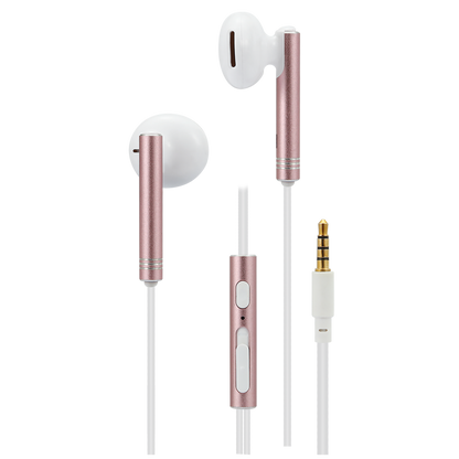 Stereo In-Ear Headset "Comfort" - Aluminium-Gehäuse - Lautstärkeregelung - Rufannahme - Klinkenstecker - weiß/rosa