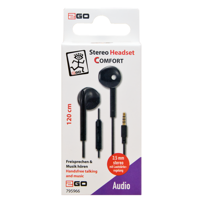 In-Ear Stereo-Headset "Comfort" - Rufannahme - Lautstärkeregelung - Klinkenstecker - verschiedene Farben