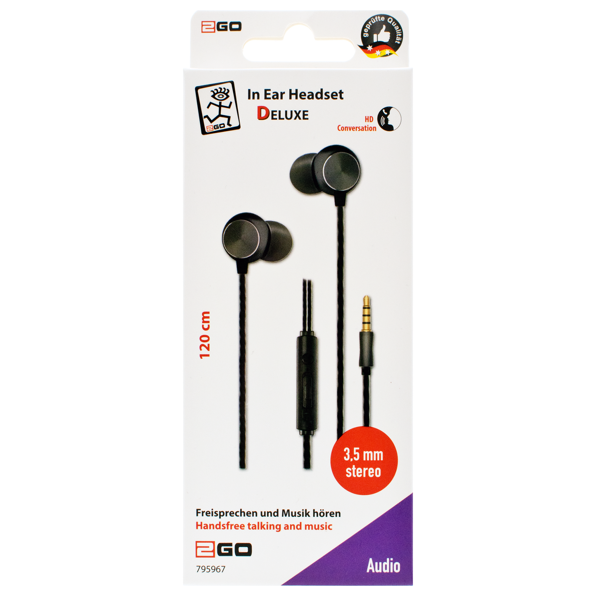 In-Ear-Headset "Deluxe" - Aluminium-Gehäuse - Rufannahme - Lautstärkeregelung - Klinkenstecker - anthrazit - Verpackung