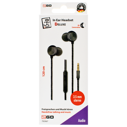 In-Ear-Headset "Deluxe" - Aluminium-Gehäuse - Rufannahme - Lautstärkeregelung - Klinkenstecker - anthrazit - Verpackung