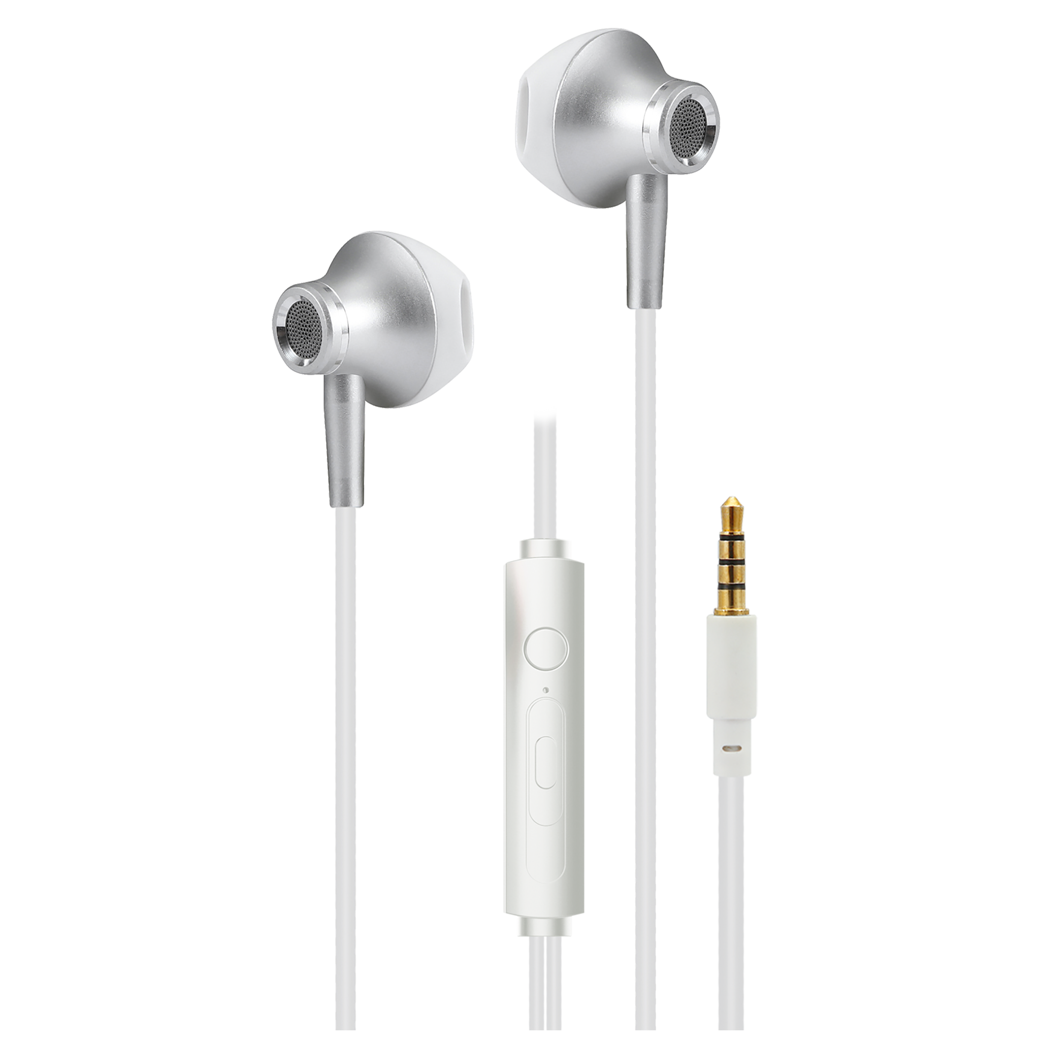 In-Ear-Headset "Deluxe" - Aluminium-Gehäuse - Rufannahme - Lautstärkeregelung - Klinkenstecker - weiß/silber