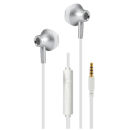 In-Ear-Headset "Deluxe" - Aluminium-Gehäuse - Rufannahme - Lautstärkeregelung - Klinkenstecker - weiß/silber