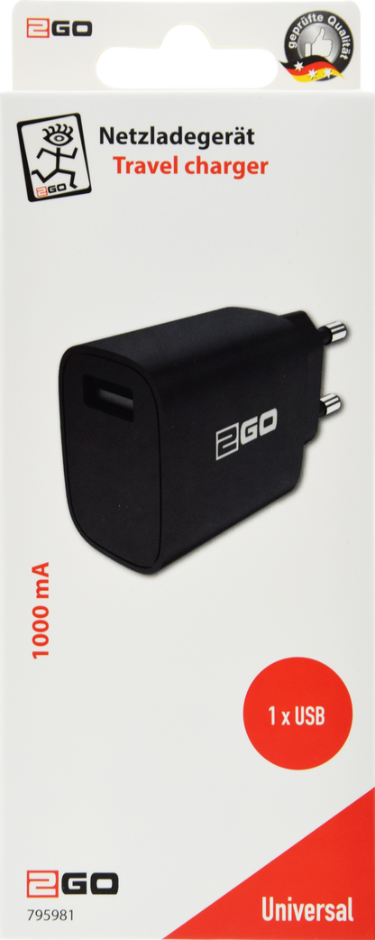 USB Netzladegerät 100 V - 240 V - 1 x USB A - 1000 mA - schwarz - Verpackung