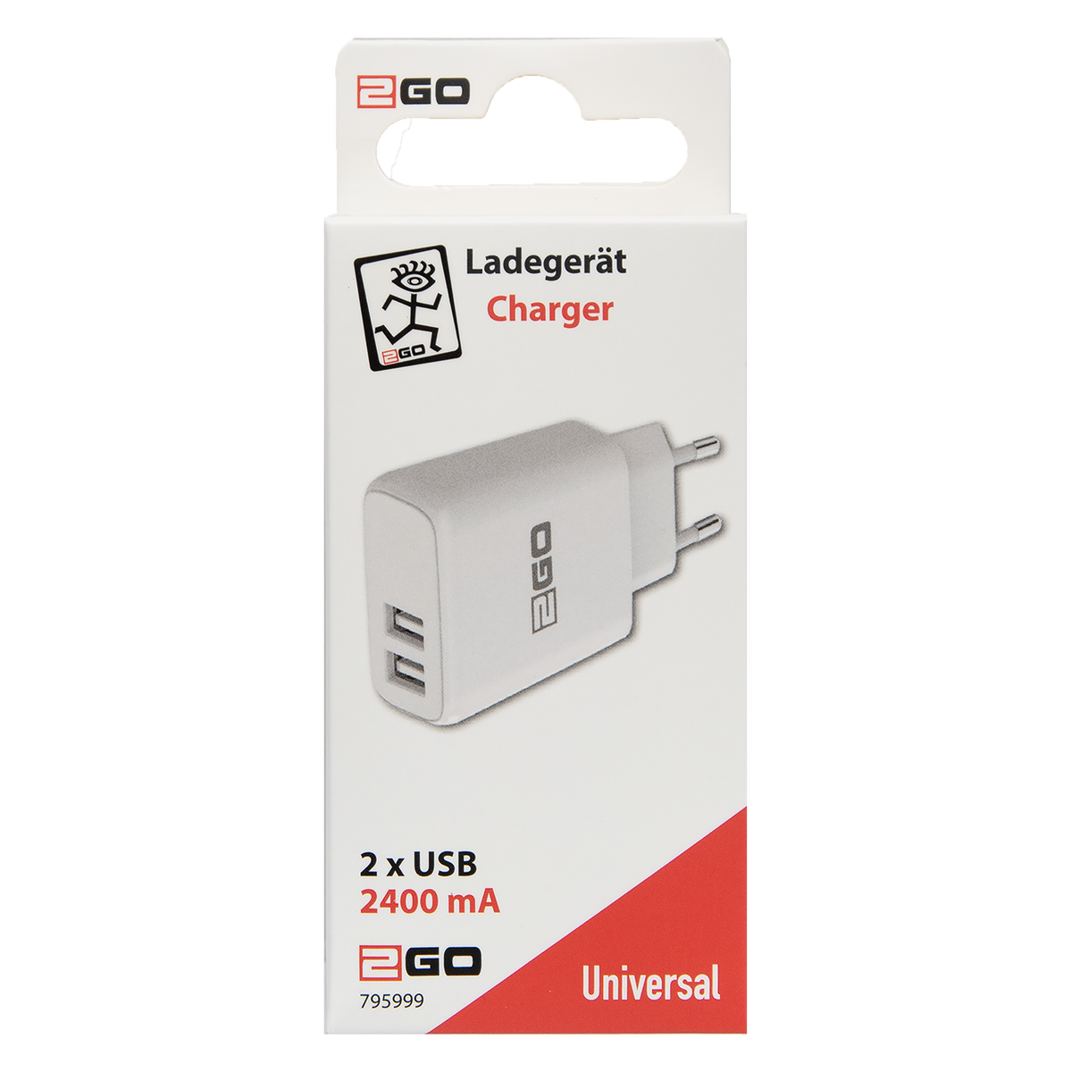 Netz-Ladegerät 100 V - 240 V - 2 x USB A - 10 W - 2100 mA - weiß