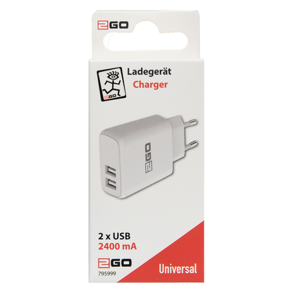 Netz-Ladegerät 100 V - 240 V - 2 x USB A - 10 W - 2100 mA - weiß