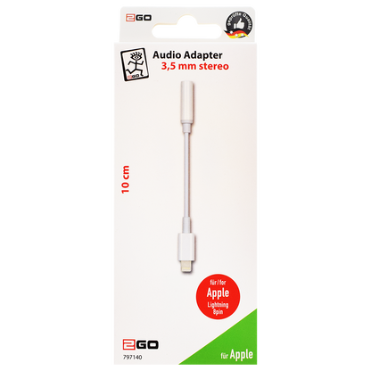 Audio-Adapter - Lightning-Stecker auf Klinken-Buchse - 10 cm - weiß - Verpackung
