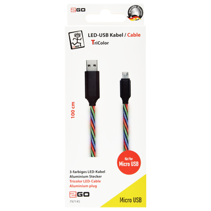 USB Kabel Tricolor - USB A auf Micro-USB - 100 cm - RGB - Verpackung
