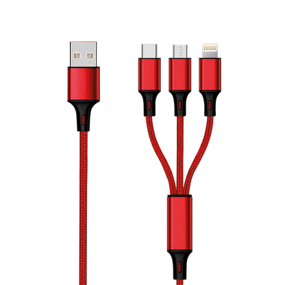 3 in 1 USB Ladekabel - USB A <-> Micro-USB / Apple 8-Pin (Lightning) / USB Type-C - 150 cm - diverse Farben
