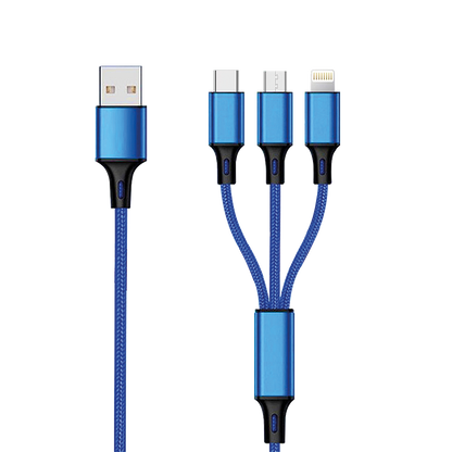 3 in 1 USB Ladekabel - USB A <-> Micro-USB / Apple 8-Pin (Lightning) / USB Type-C - 150 cm - diverse Farben