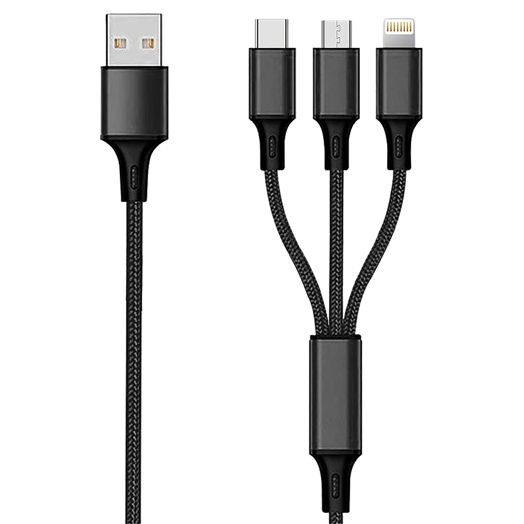 USB 3 in 1 Ladekabel USB A auf Micro-USB, Lightning und USB Type-C - 150 cm - schwarz