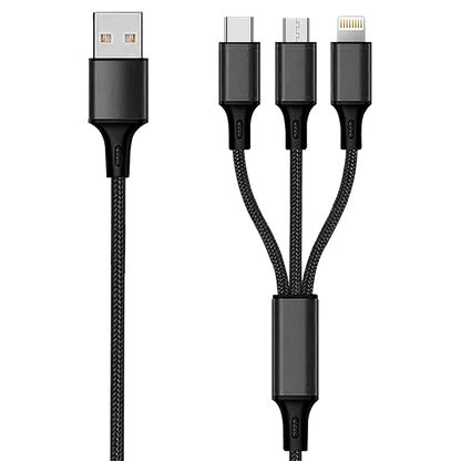 USB 3 in 1 Ladekabel USB A auf Micro-USB, Lightning und USB Type-C - 150 cm - schwarz