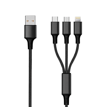 3 in 1 USB A Ladekabel für Micro-USB, Lightning & USB Type-C - schwarz - 300 cm