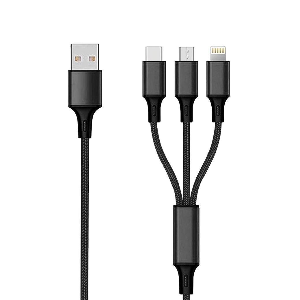 3 in 1 USB Ladekabel - schwarz - 300 cm