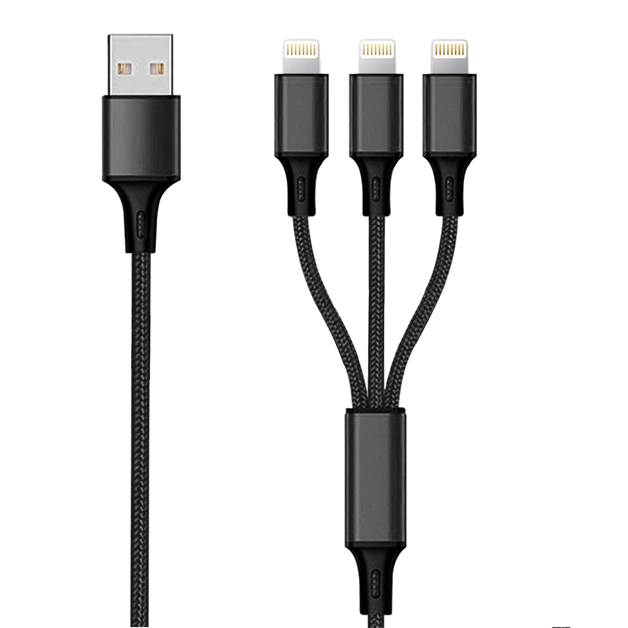 3 in 1 USB Ladekabel - USB A auf 3 x Lightning-Stecker - 150 cm - schwarz