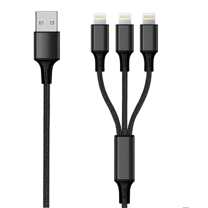 3 in 1 USB Ladekabel - USB A auf 3 x Lightning-Stecker - 150 cm - schwarz