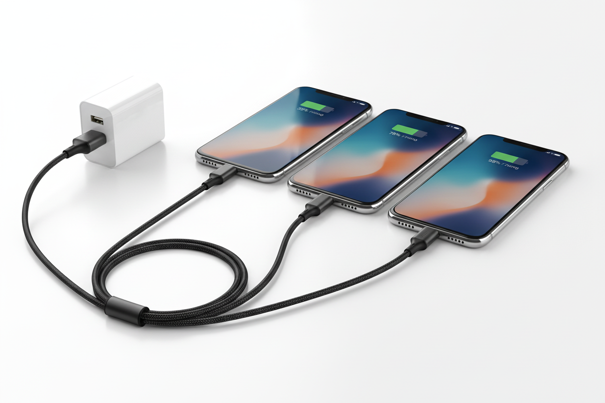 3-in-1 USB Ladekabel mit 3x USB Type-C Stecker - schwarz - 150 cm