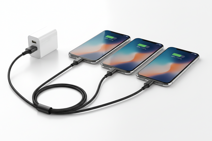 3-in-1 USB Ladekabel mit 3x USB Type-C Stecker - schwarz - 150 cm