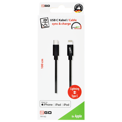 USB Datenkabel - MFI - USB Type-C auf Lightning - 100 cm - grau - Verpackung