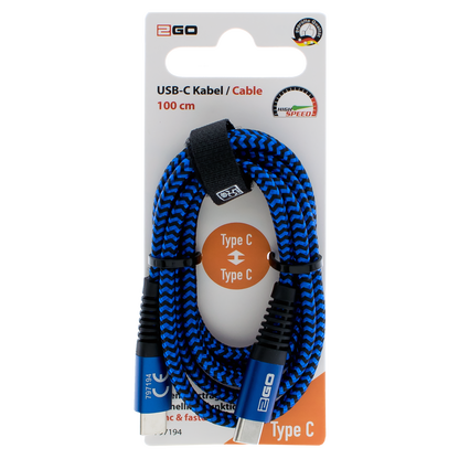 USB Datenkabel - USB Type-C auf USB Type-C - 100 cm - blau - Verpackung