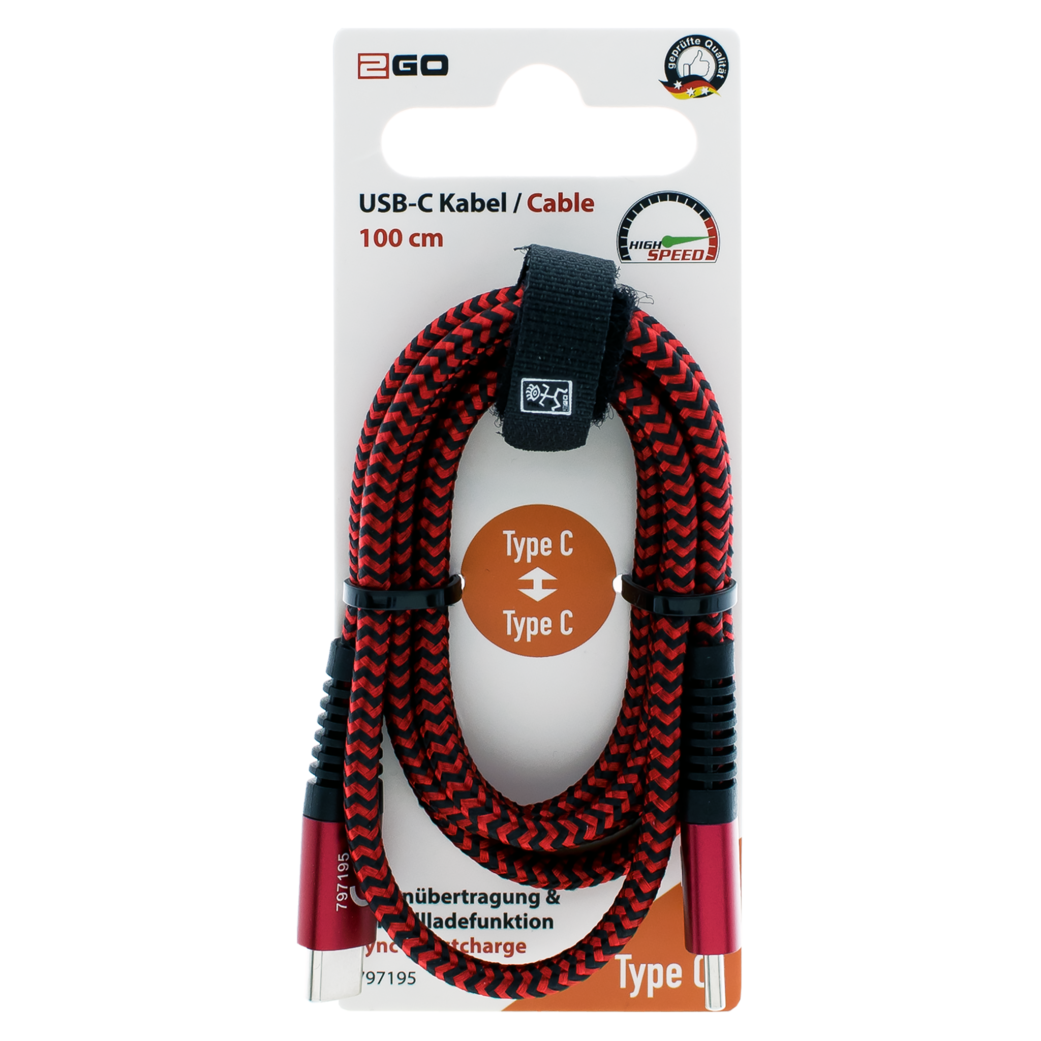 USB Datenkabel - USB Type-C auf USB Type-C - 100 cm - rot - Verpackung
