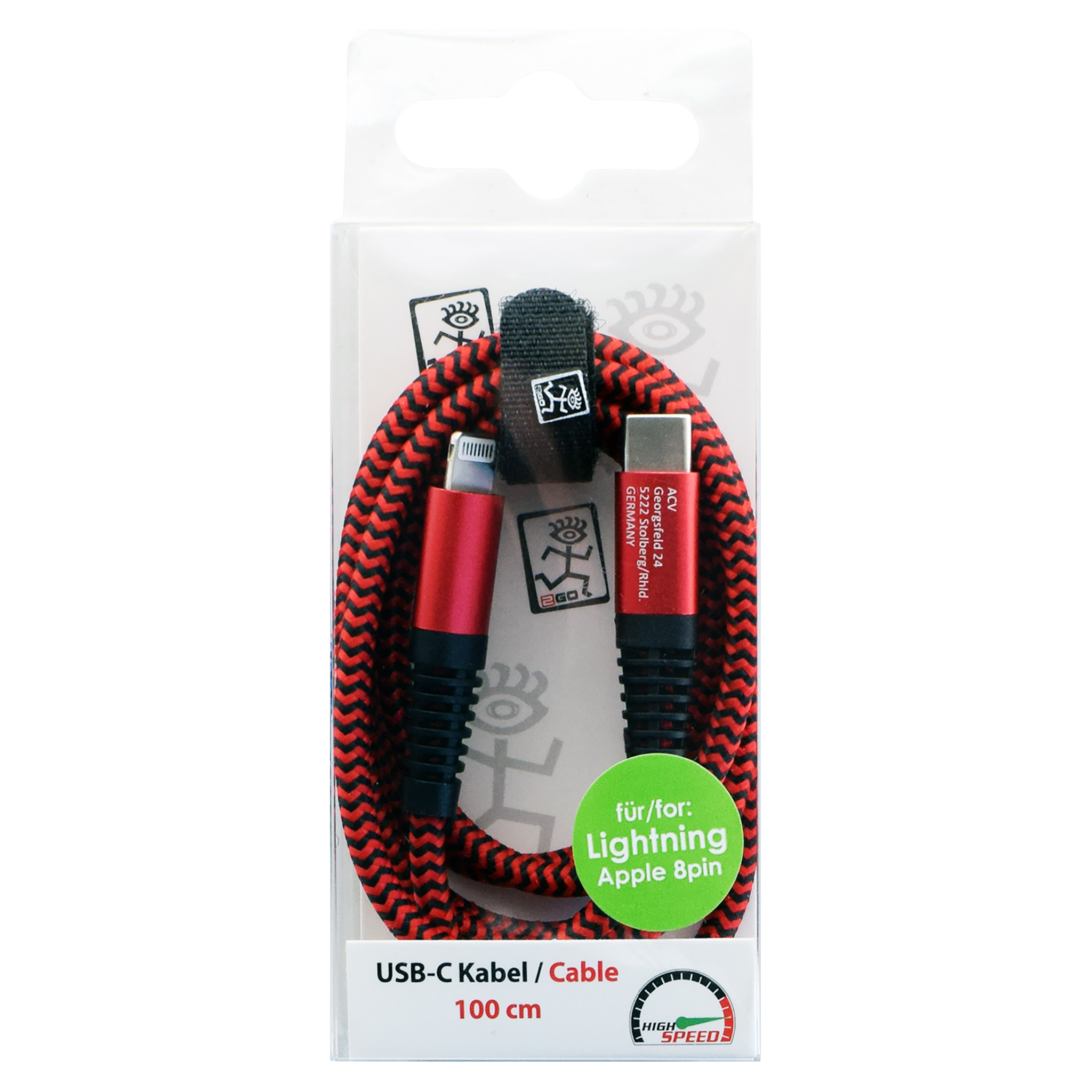 USB Datenkabel - USB Type-C auf Lightning - 100 cm - rot - Verpackung